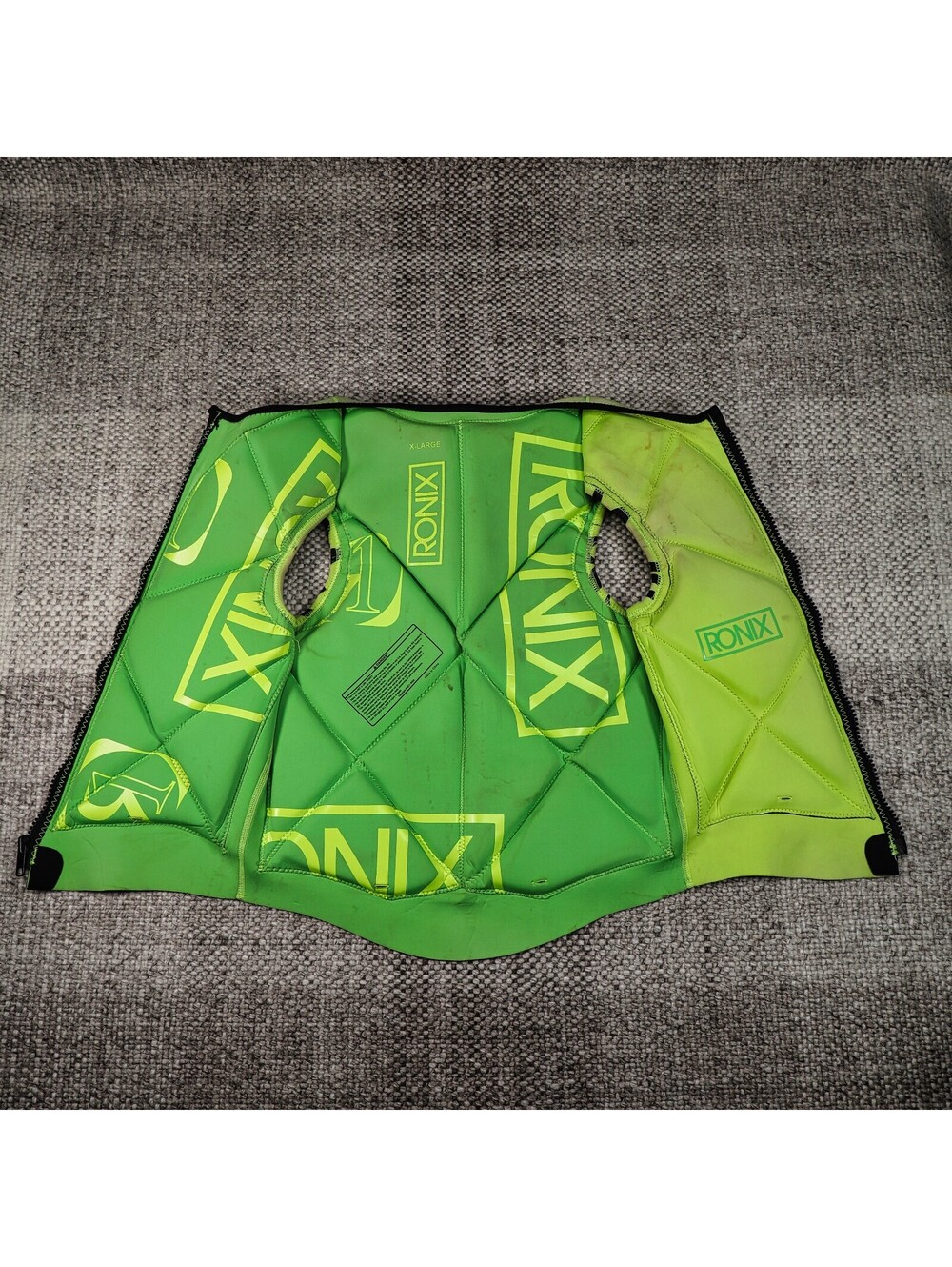 Ronix XL Impact Wake Vest Neon Green Front Zip Wakeboard Ski Competition Vest